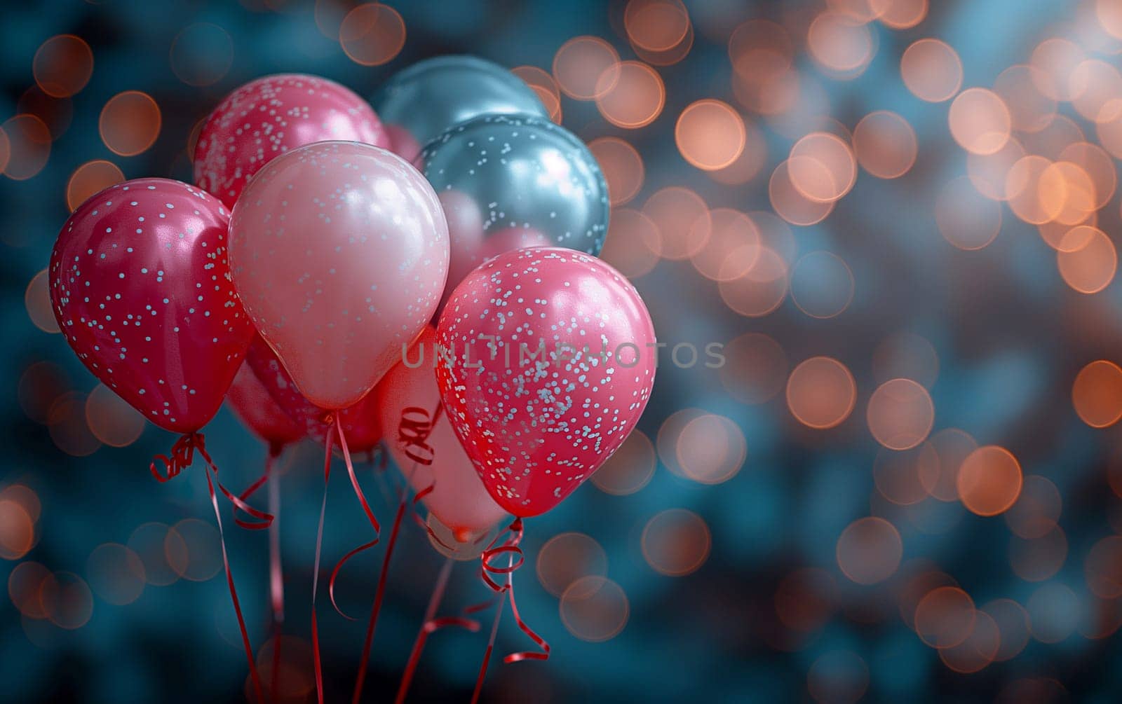 Cluster of pink balloons with bokeh background for celebration, party, and festive decor