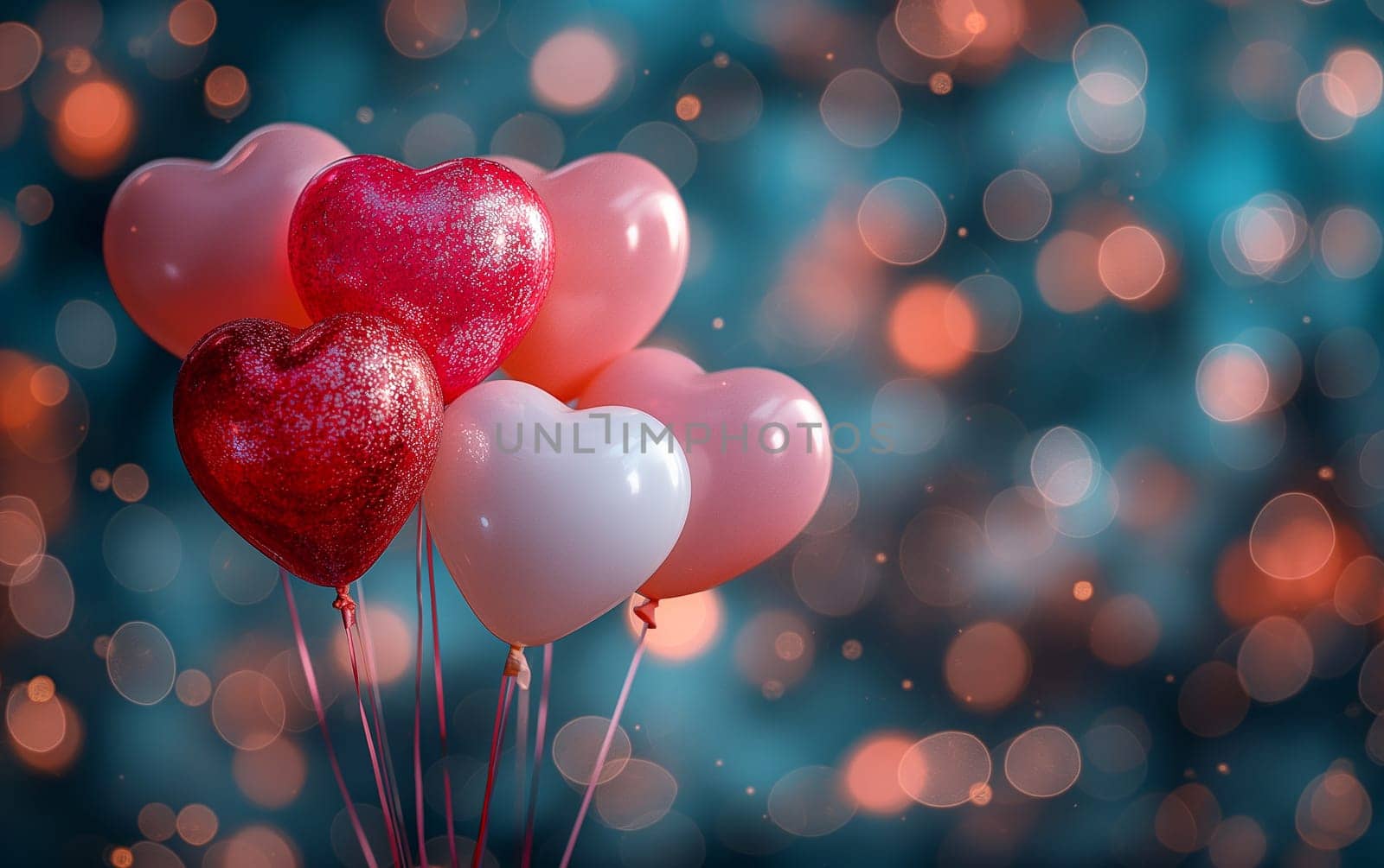 Balloons Hearts Red Pink Bokeh Celebration Romantic Love Party Glitter Valentine Floating