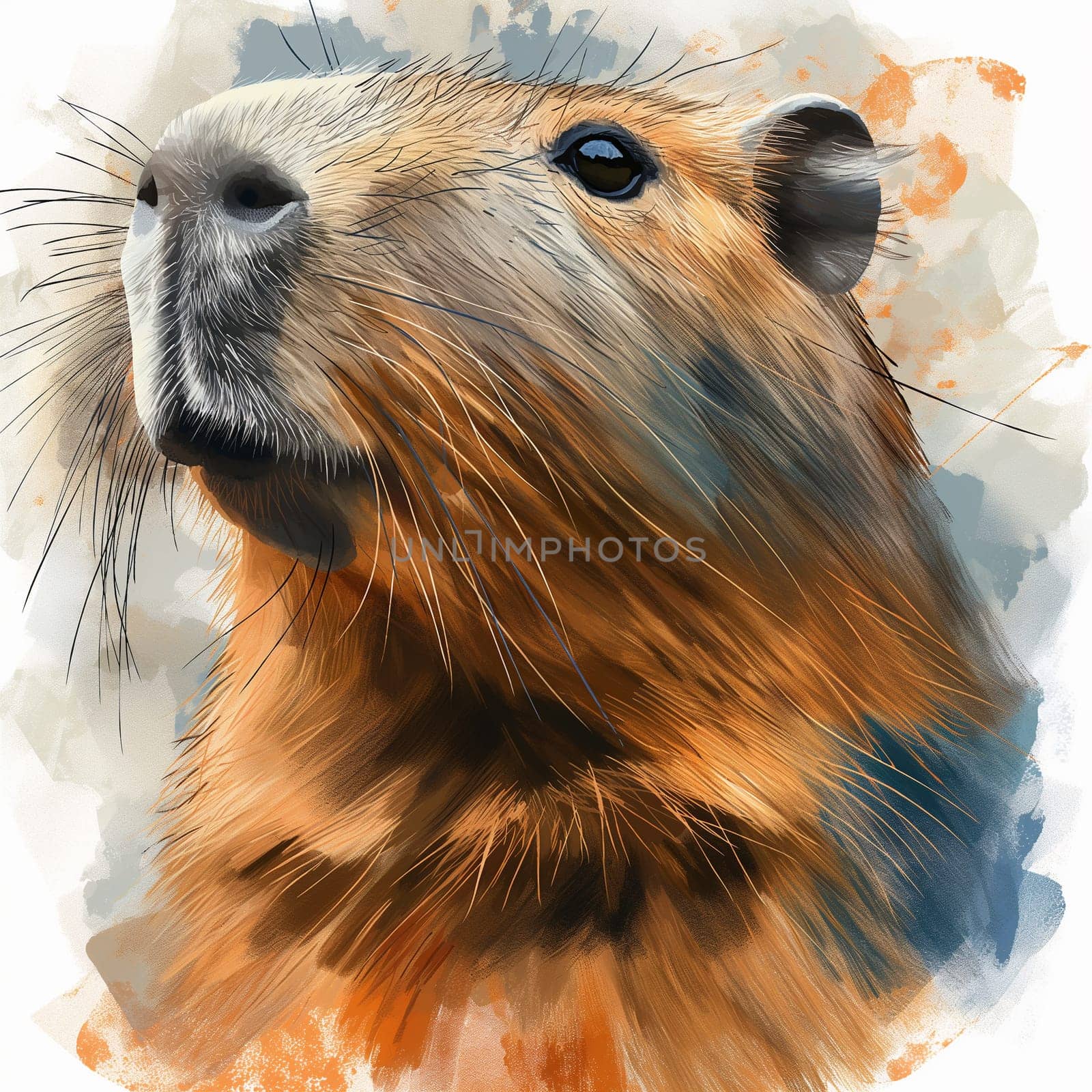 Capybara rodent animal wildlife mammal nature fur portrait illustration watercolor painting art
