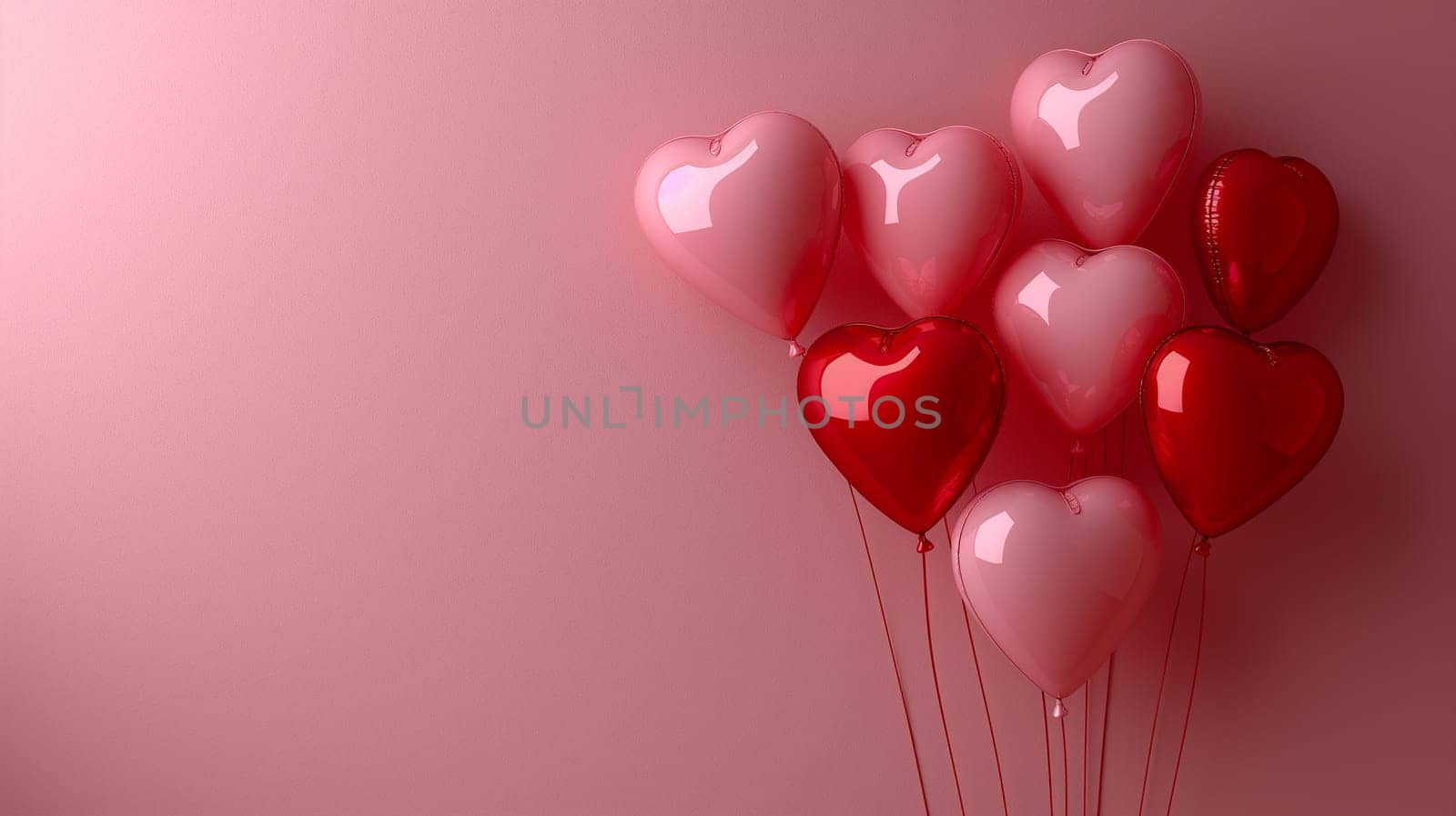 Valentine celebration with pink and red heart balloons for a romantic love anniversary party
