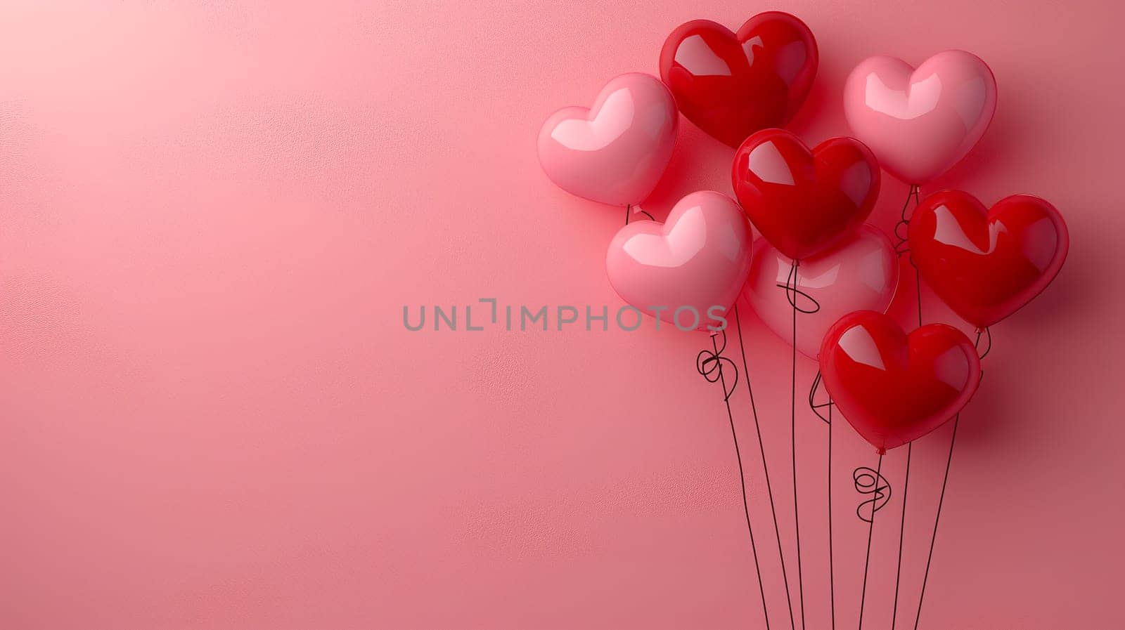 Balloons Hearts in Red and Pink for a Valentine Romantic Love Celebration Floating in a Shiny Background