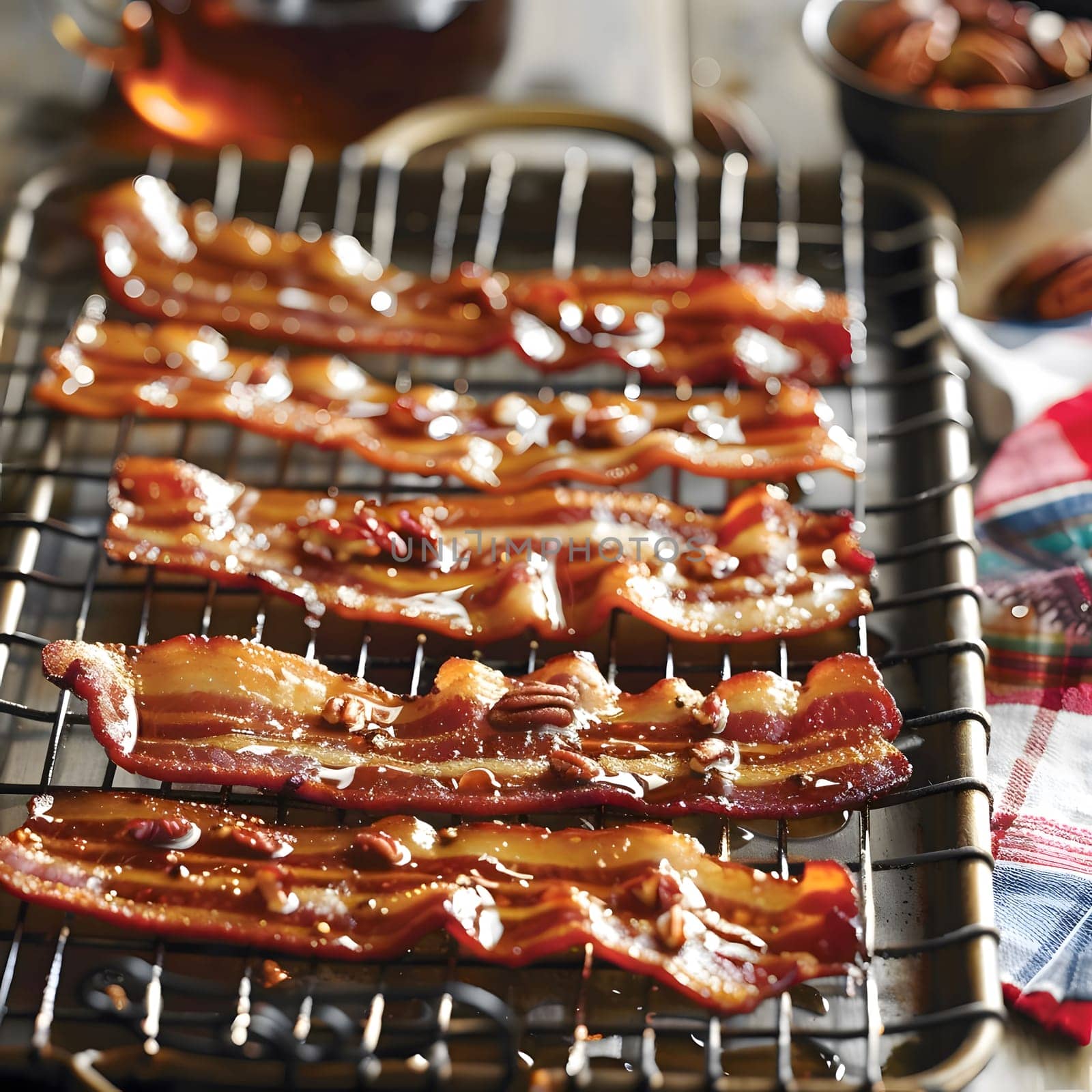 Crispy Maple Bacon with Pecans, A savory and sweet treat for breakfast or as a snack.