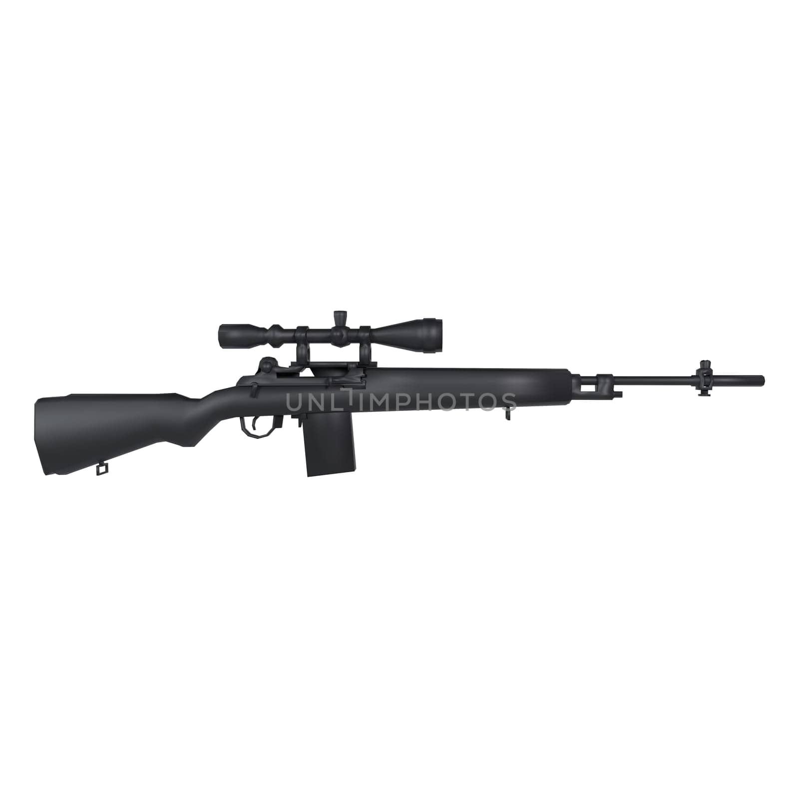 A black rifle with a scope attached to it