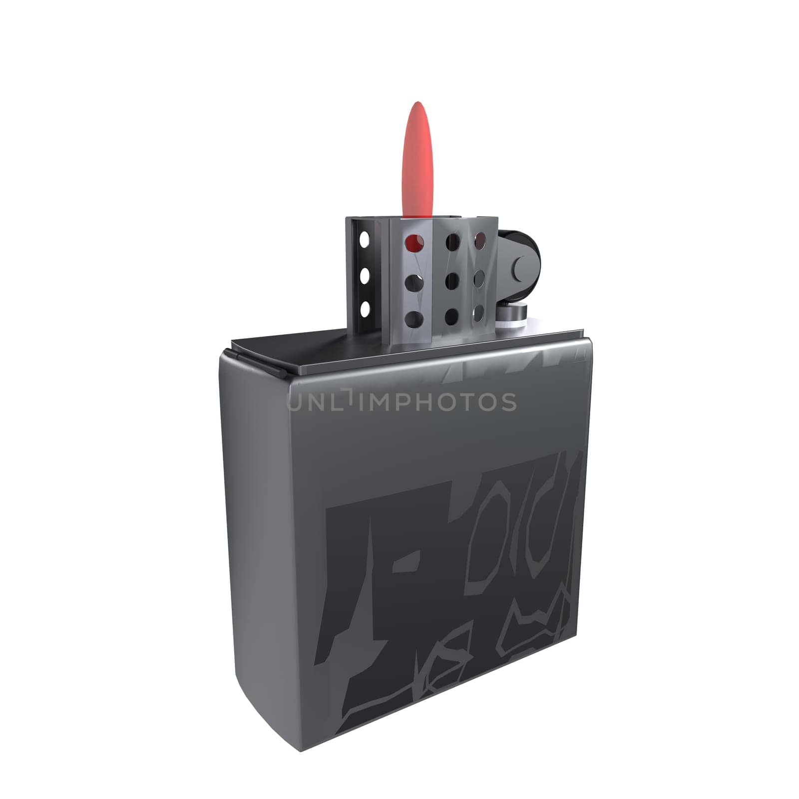 A silver lighter with a red tip