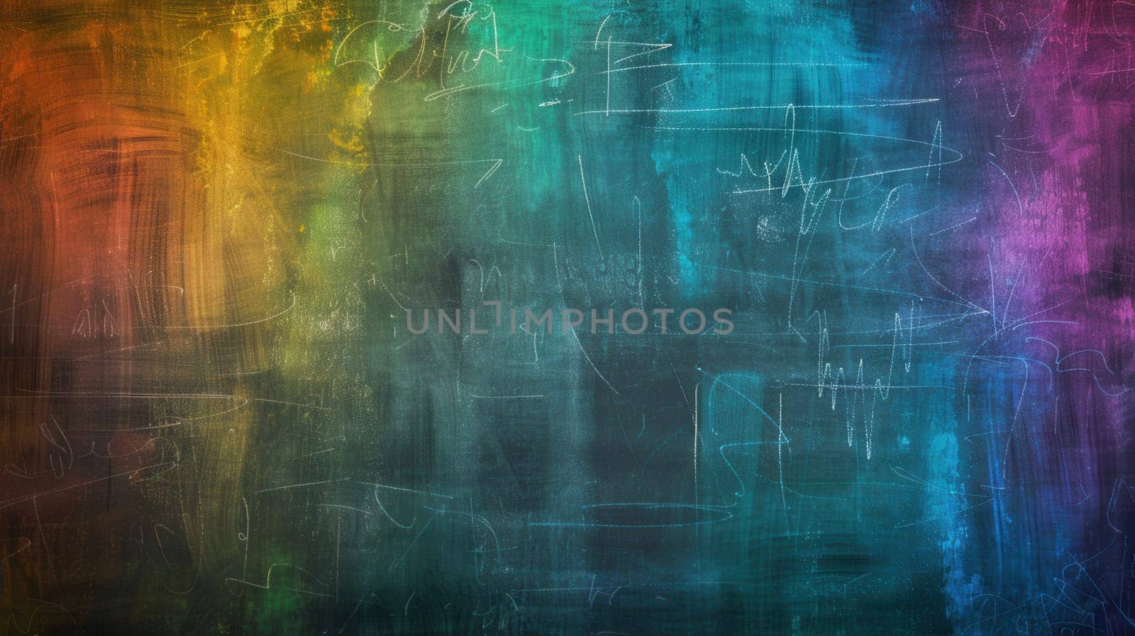 A chalkboard adorned with vibrant spirals and abstract shapes showcases creativity and imagination in an artistic classroom environment.