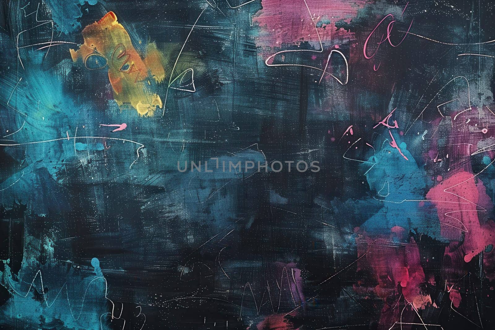 A chalkboard displays vibrant spirals and abstract shapes, showcasing the creativity and imagination of students during an art lesson.