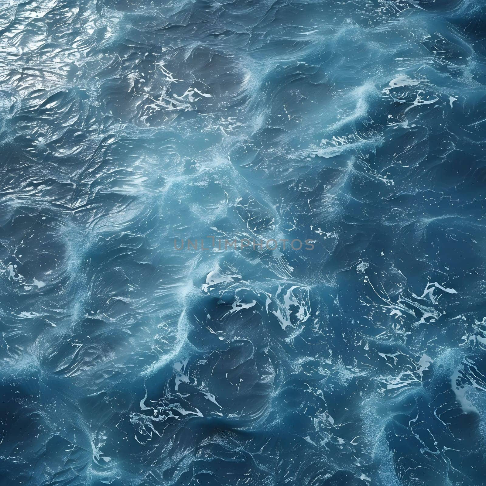 Abstract image of ocean waves with a blue color, showing the surface of the water with some white foam and light reflections.