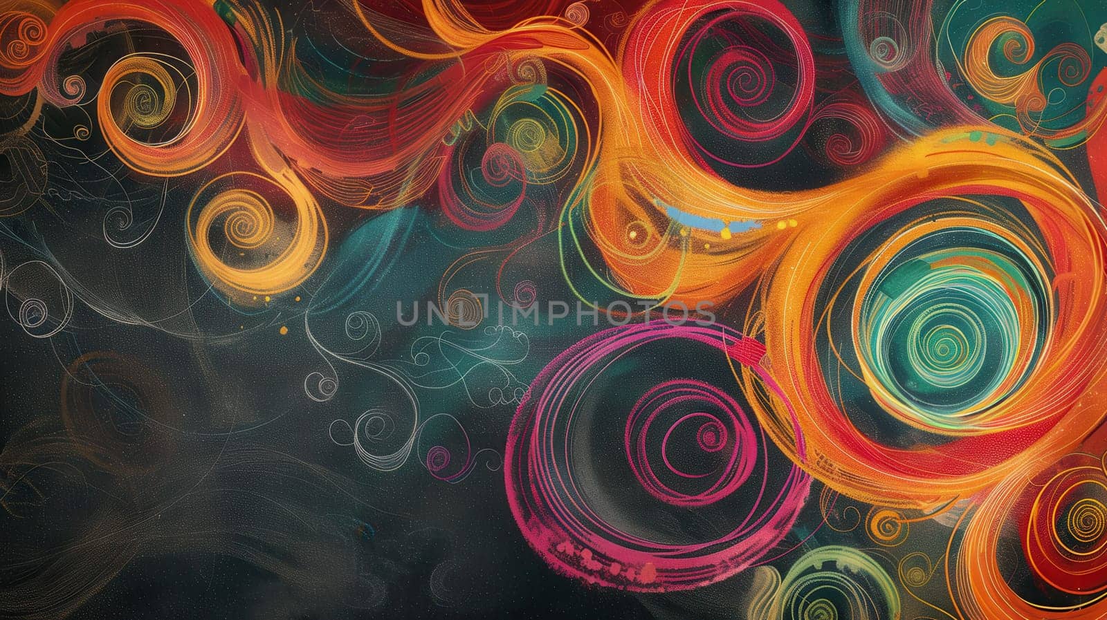 Vibrant chalkboard adorned with swirling colors and abstract shapes, showcasing creativity and imagination during an artistic session.