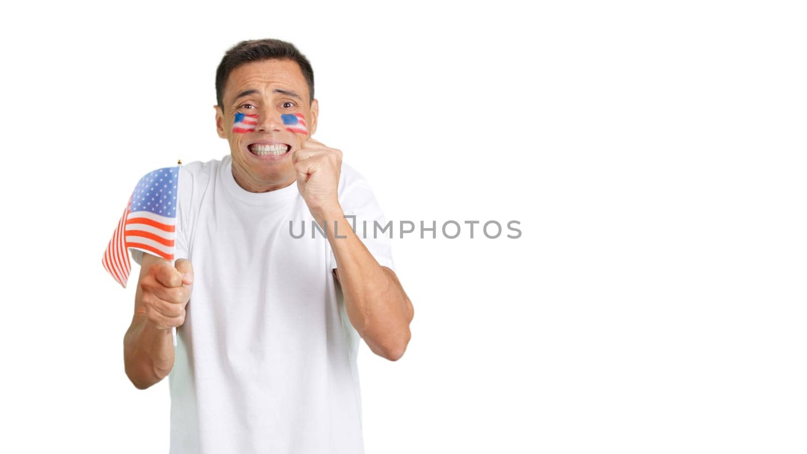 Passionate and nervous United States supporter during an exciting march that is ultimately lost