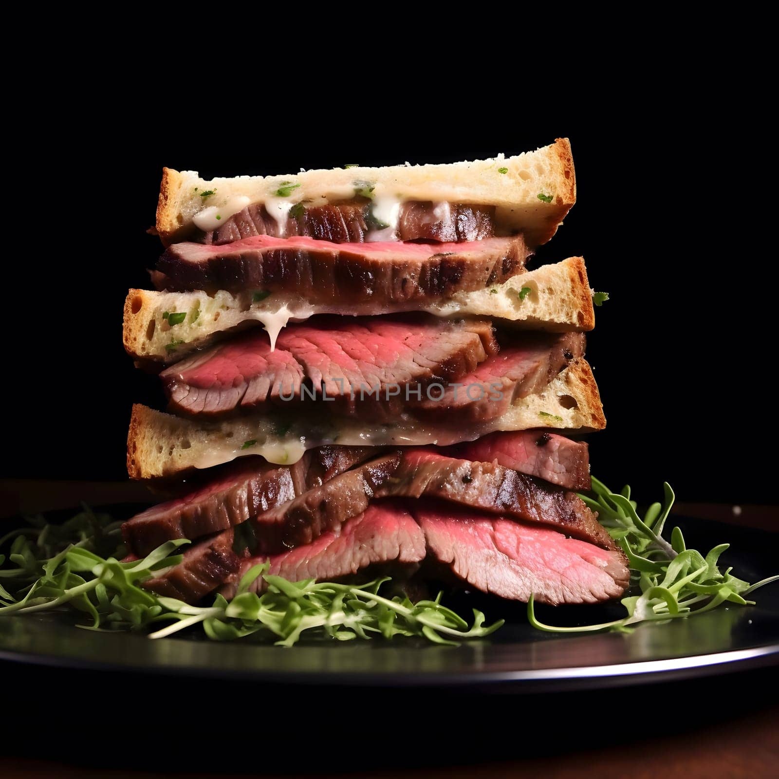 A mouthwatering grilled steak sandwich stacked high with gooey cheese and toasted bread. It's the perfect meal for any occasion.