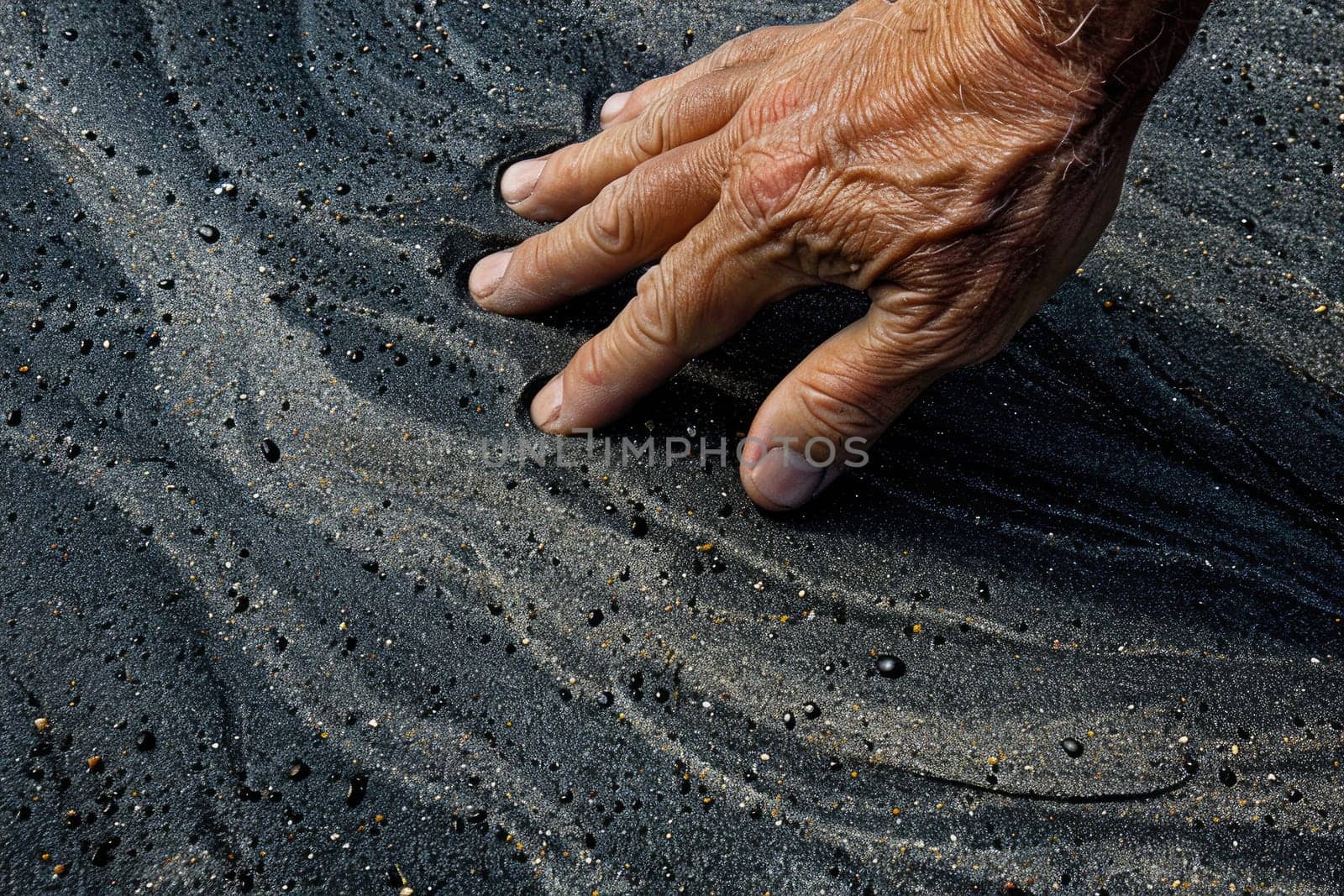 Tranquil Beauty of Hand Drawing Patterns in Sand with Black Rock Background.