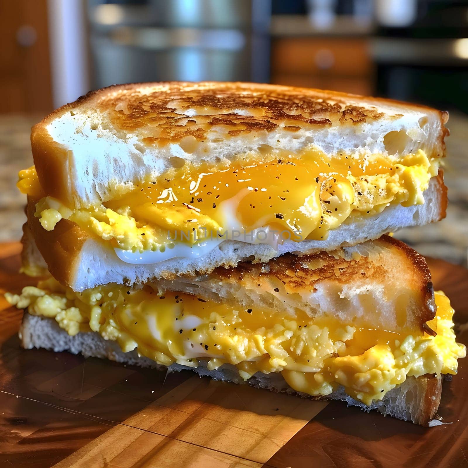 A golden, grilled cheese sandwich with melted cheese and a fried egg