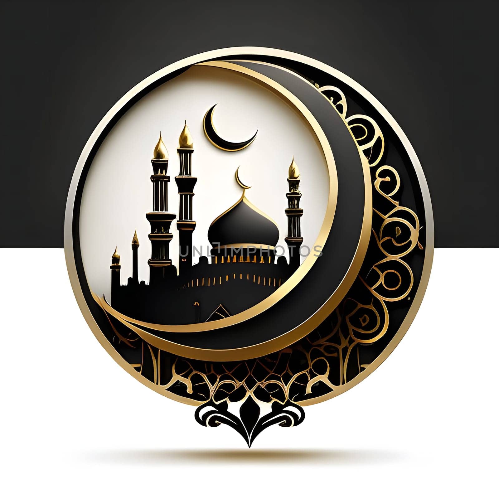 A mosque illustration with a crescent moon, symbolizing Islam and Ramadan.