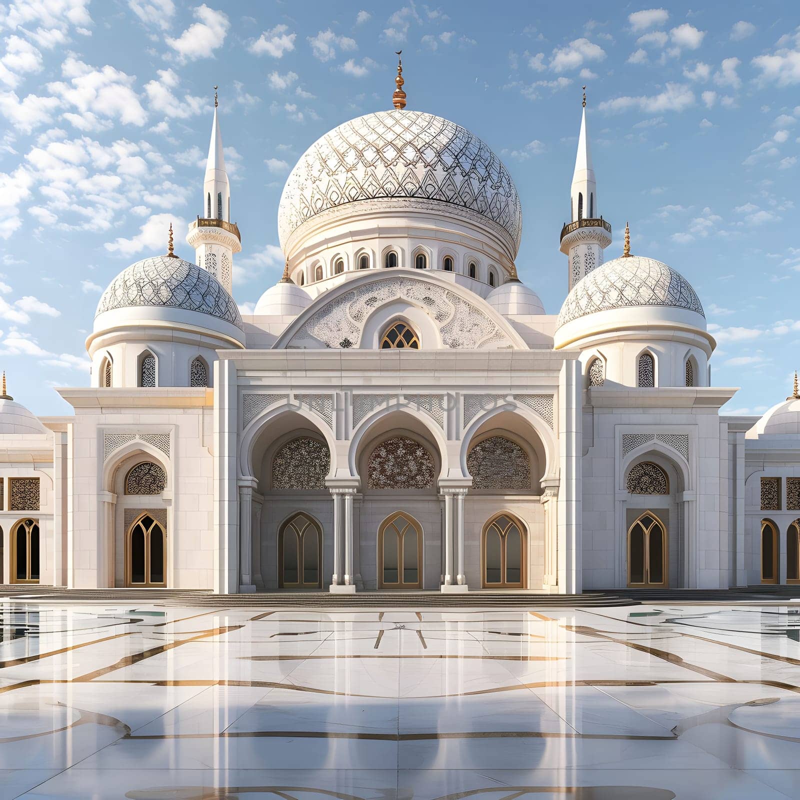 A stunning view of a grand mosque with intricate details and architectural marvels.