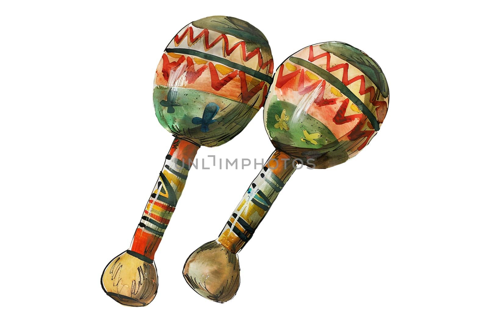two wooden drums cut out illustration in vintage style