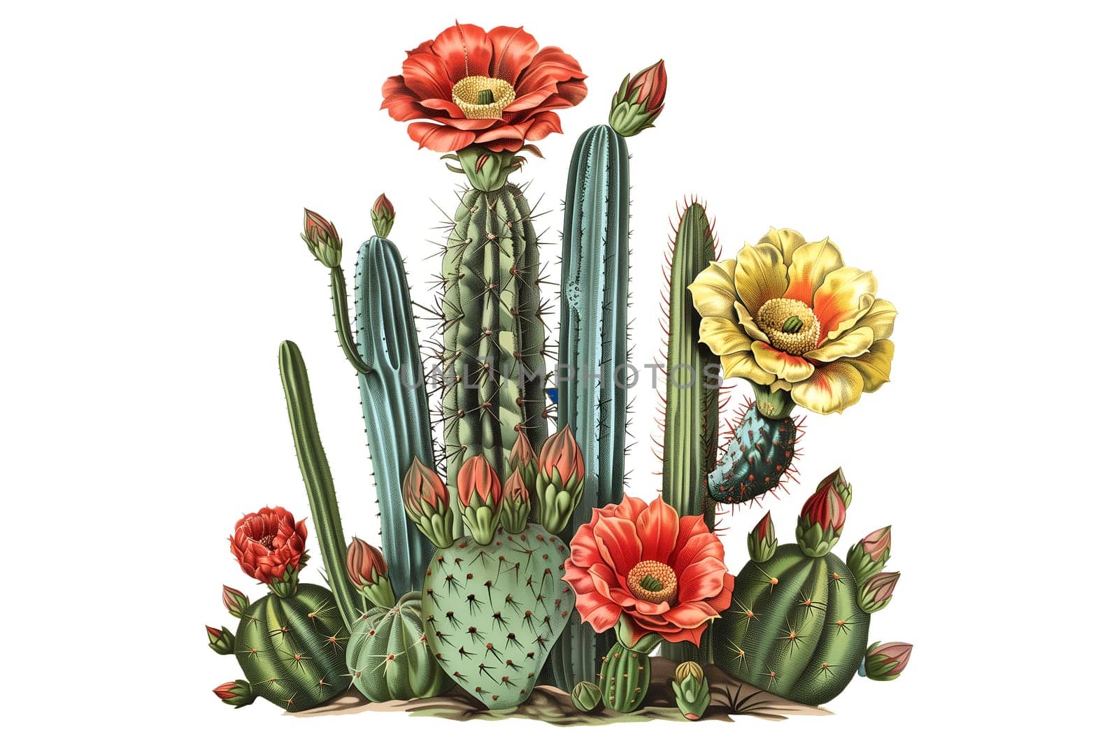 Mexican traditional cactus flowers isolated cut out illustration