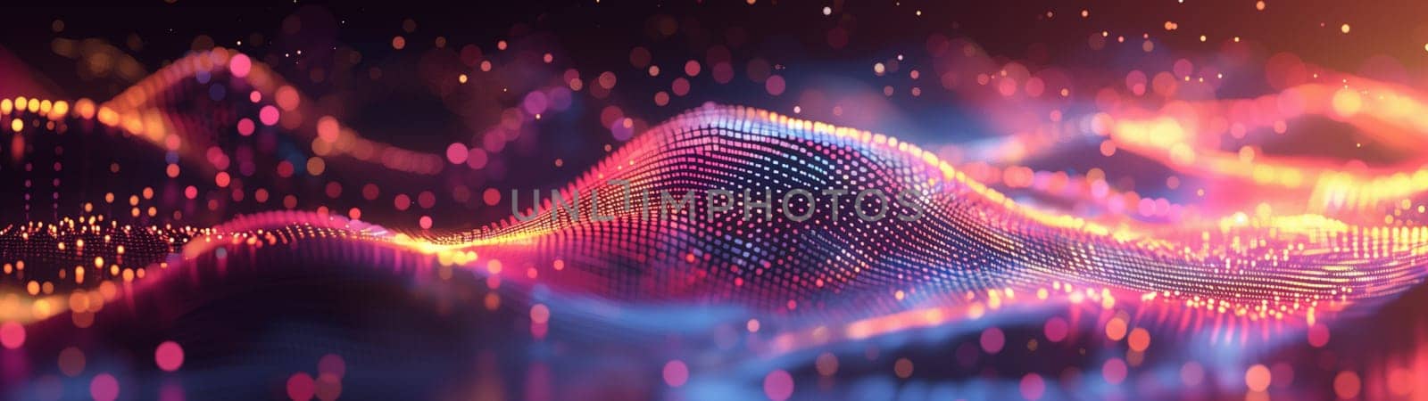 Vibrant abstract wave pattern featuring a blend of pink, purple, and blue light and smoke on a dark background, evoking a sense of energy and motion.