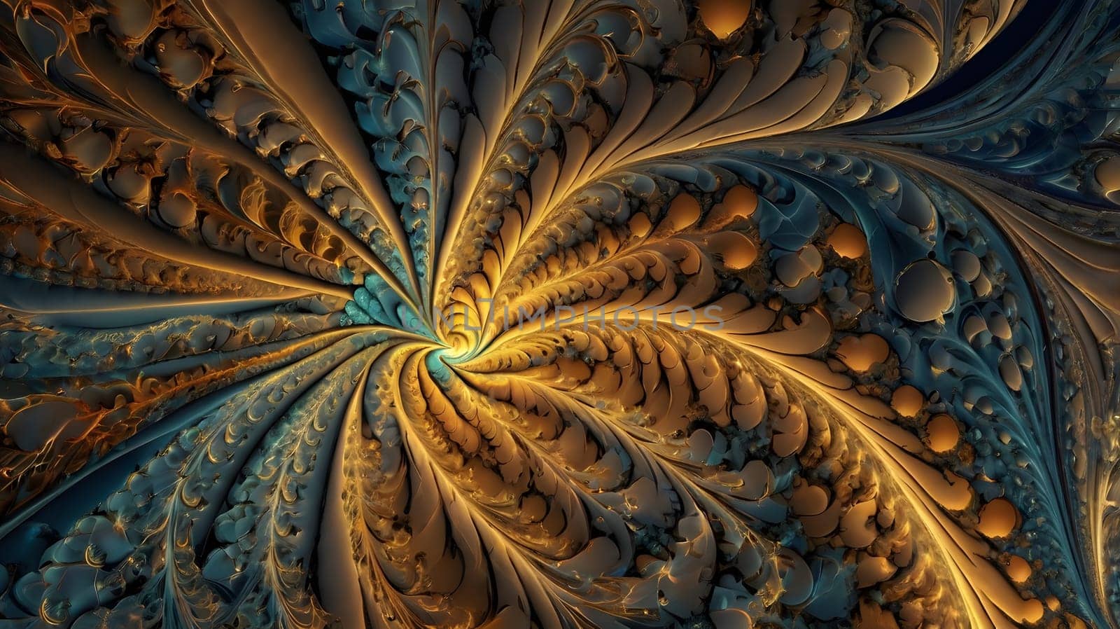 This artwork showcases a mesmerizing fractal spiral featuring captivating warm tones and intricate, swirling patterns. The design draws the eye towards the center, creating a sense of depth and movement that invites exploration and contemplation.