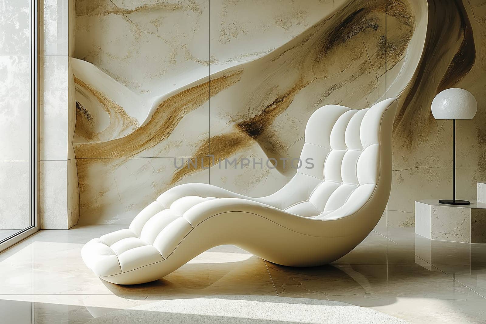 Warm and cozy composition of living room interior with copy space, stylish rattan chair. Home decor. Template.
