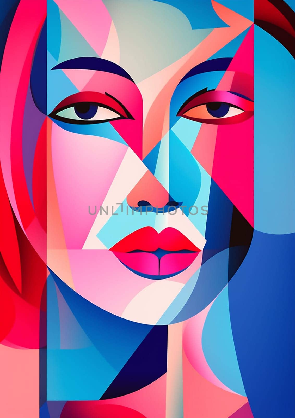woman cubist graphic poster portrait modern face abstract cubism facial fashion. Generative AI. by Vichizh