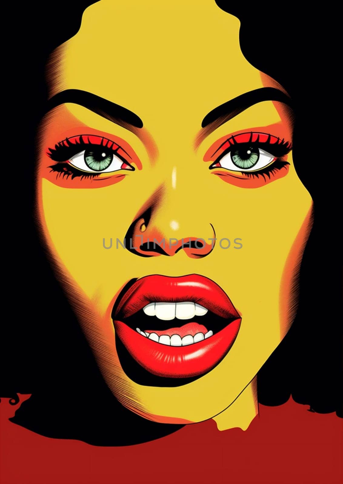 art woman fashion poster lipstick toothpaste red teeth pop lip illustration. Generative AI. by Vichizh