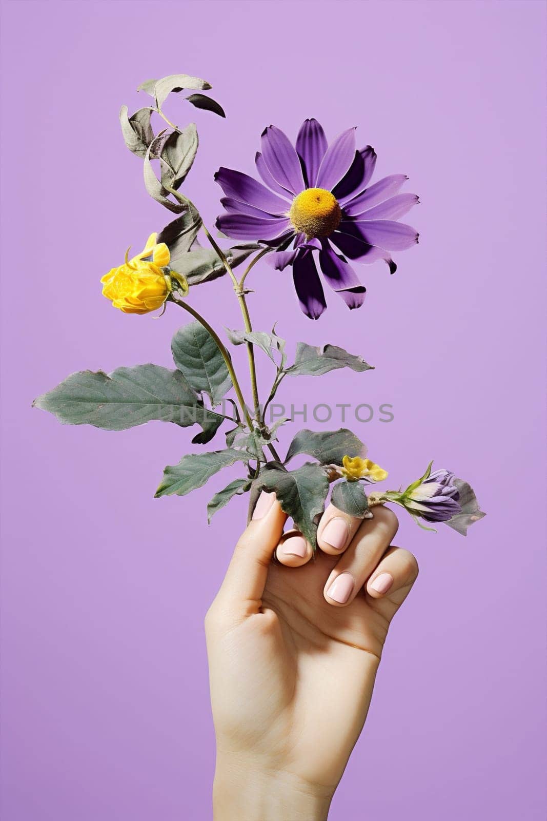 Woman poster bloom hands floral background green nature beauty vintage bouquet violet fresh blossom holding flowers petal spring white