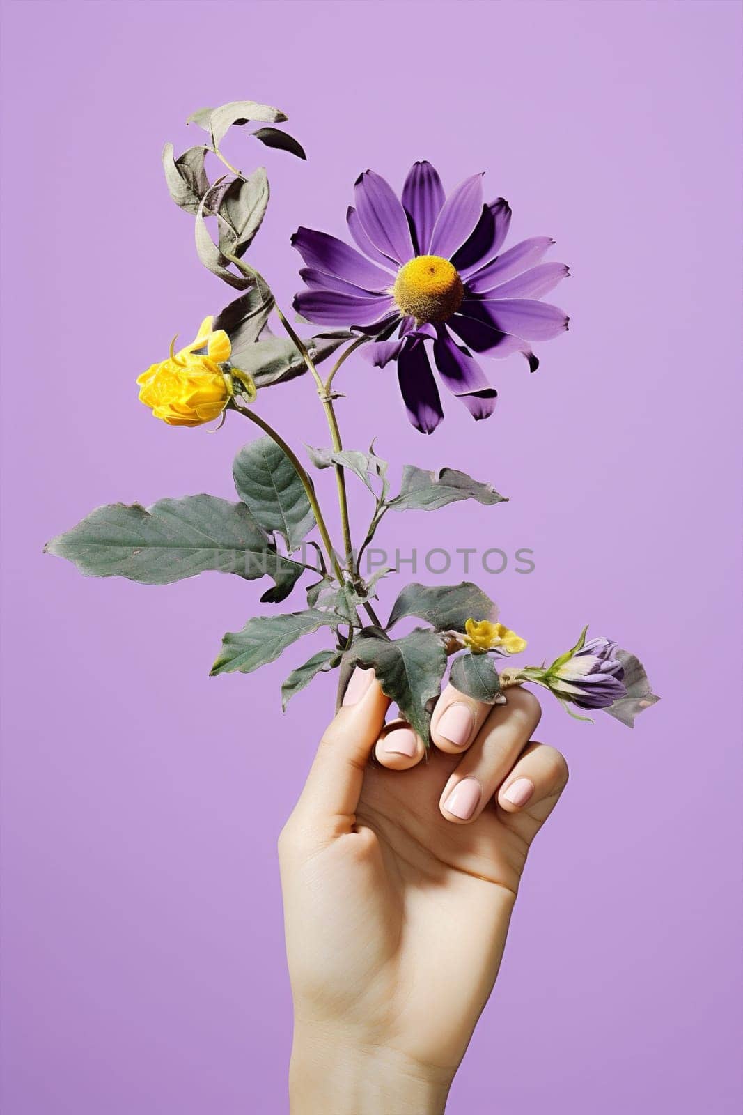 Beauty blossom poster flowers vintage floral violet white spring nature background bouquet hands by Vichizh