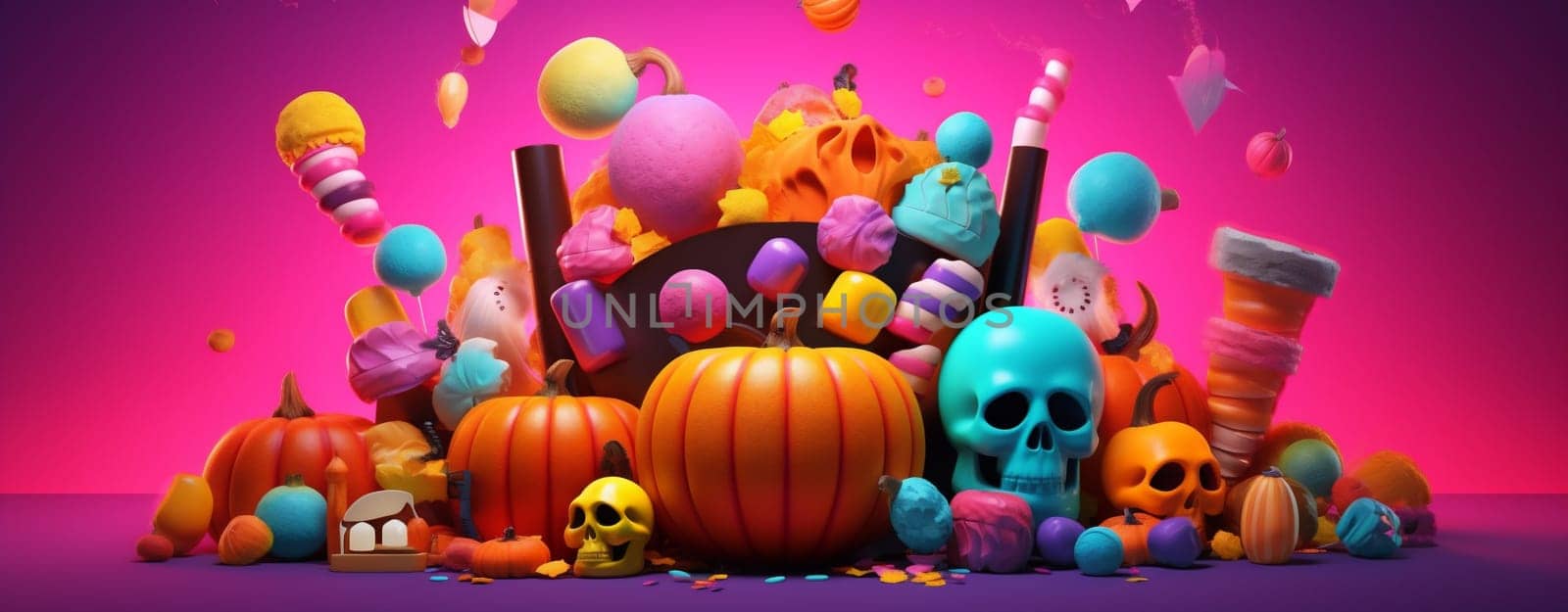 candy spider celebration halloween sweet purple party pumpkin holiday orange. Generative AI. by Vichizh