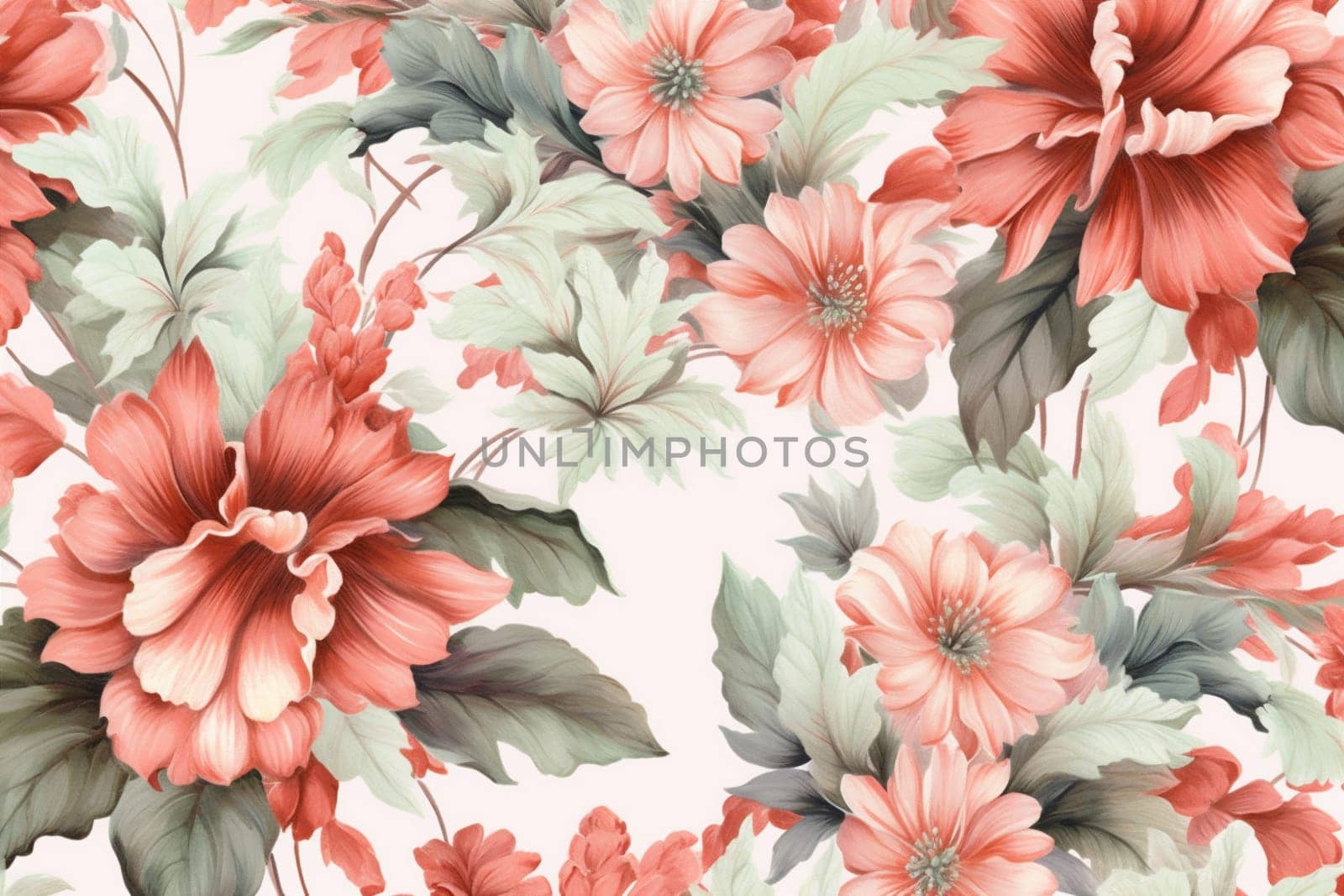 drawing summer pattern art flower leaf fabric wallpaper spring textile. Generative AI. by Vichizh