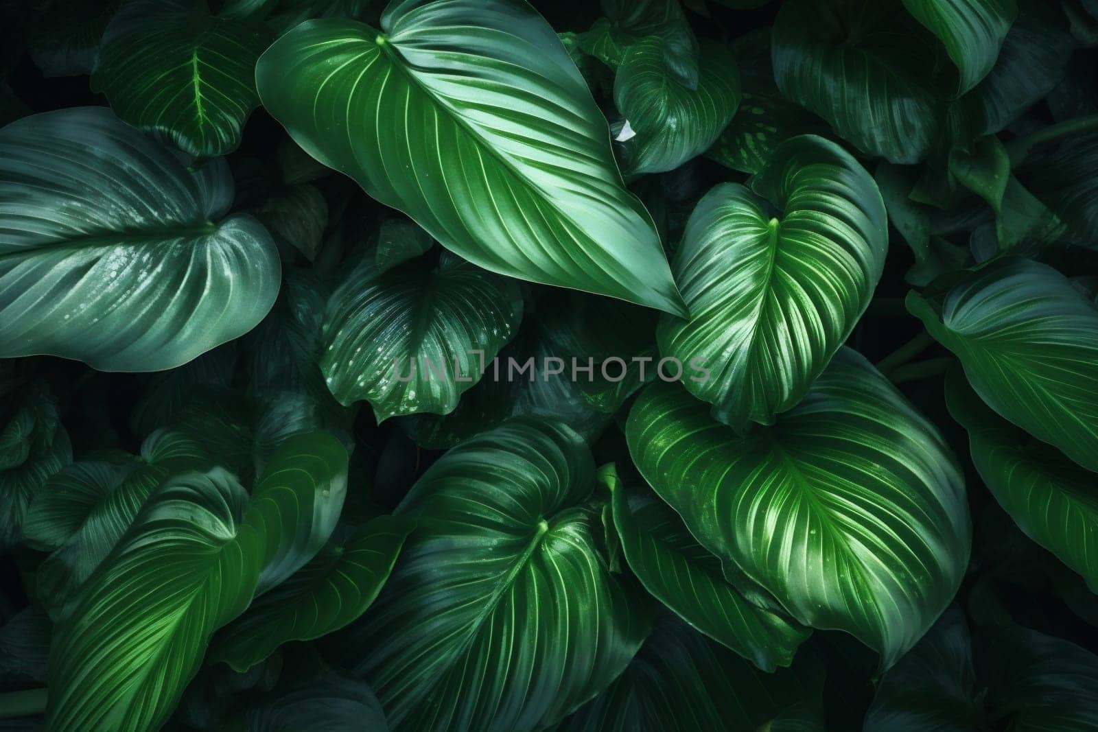 texture garden pattern spring closeup tropical background color leaf colourful palm exotic nature forest flower jungle light beautiful tree green black. Generative AI.