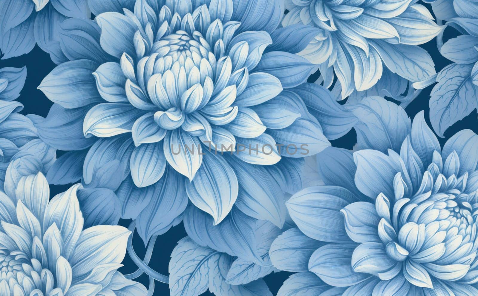 design blue print drawing floral abstract decorative leaf fabric garden flower seamless illustration pattern vintage background set white plant outline spring. Generative AI.