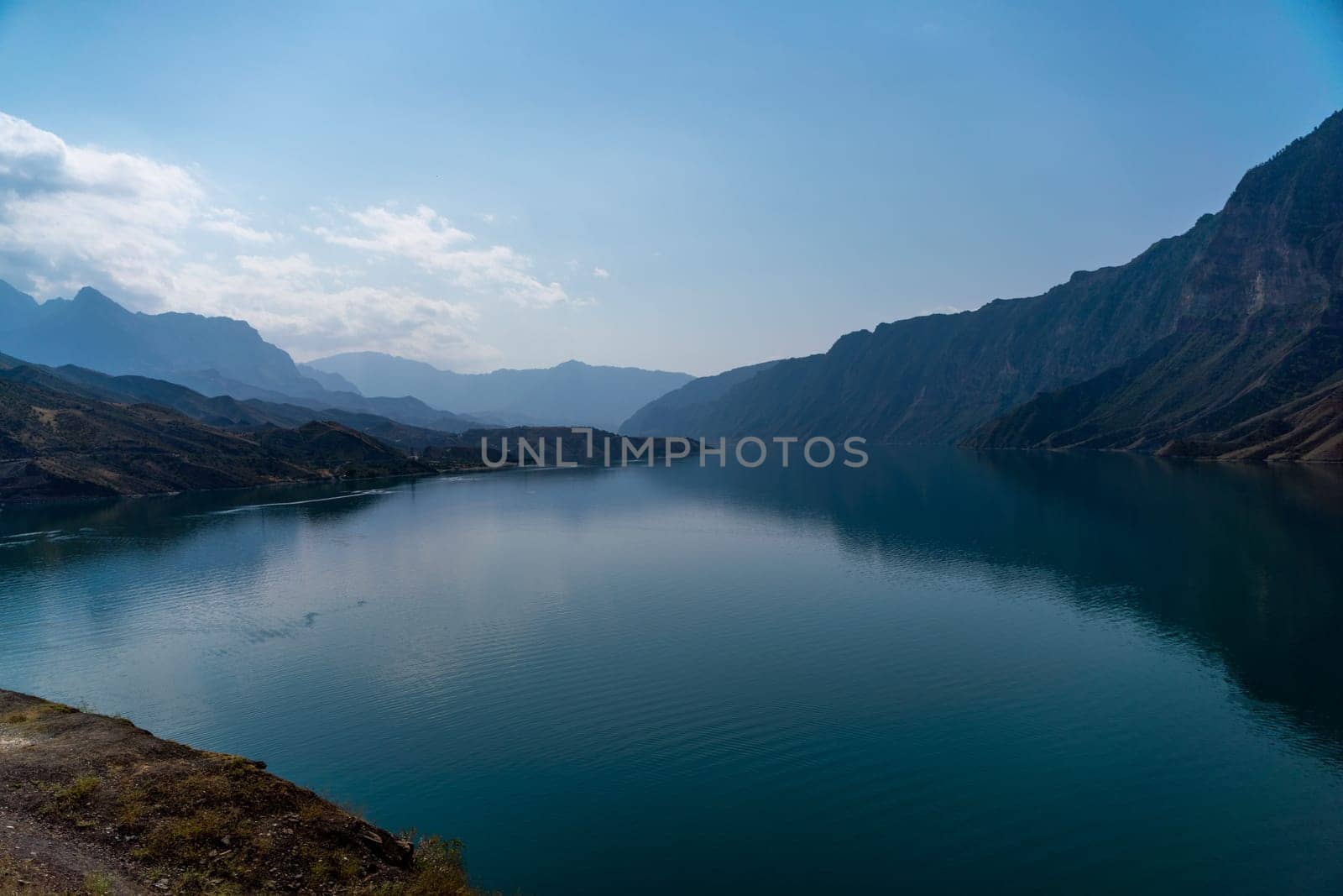 Irganai reservoir in Dagestan. Picturesque lake in the Caucasus mountains