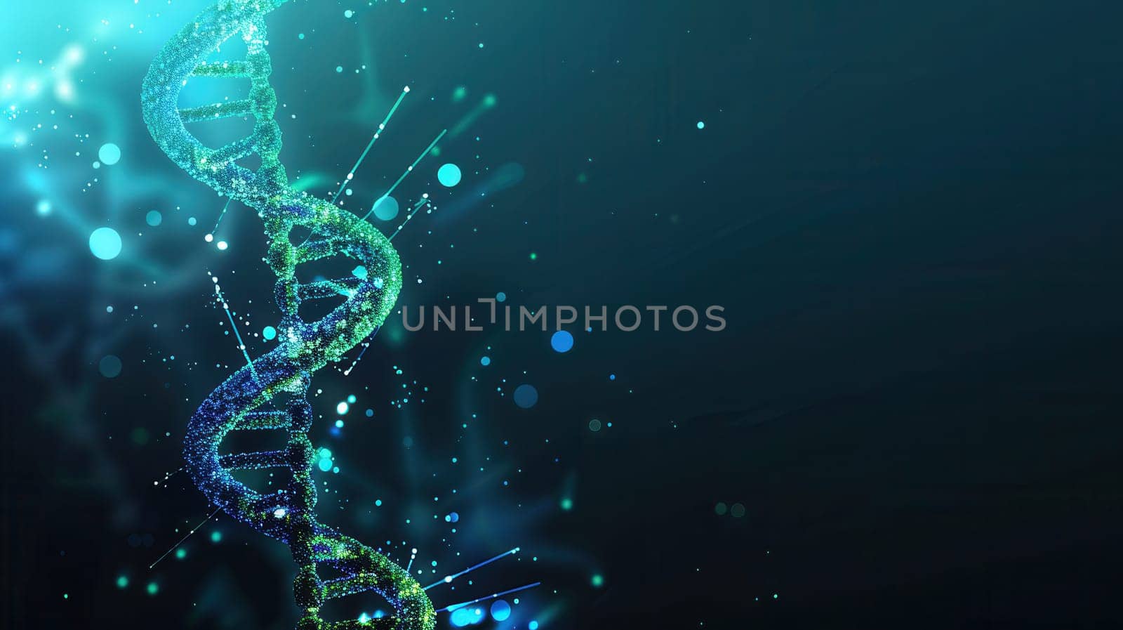 A vibrant abstract background highlights a double helix DNA structure, showcasing its intricate design and scientific significance.