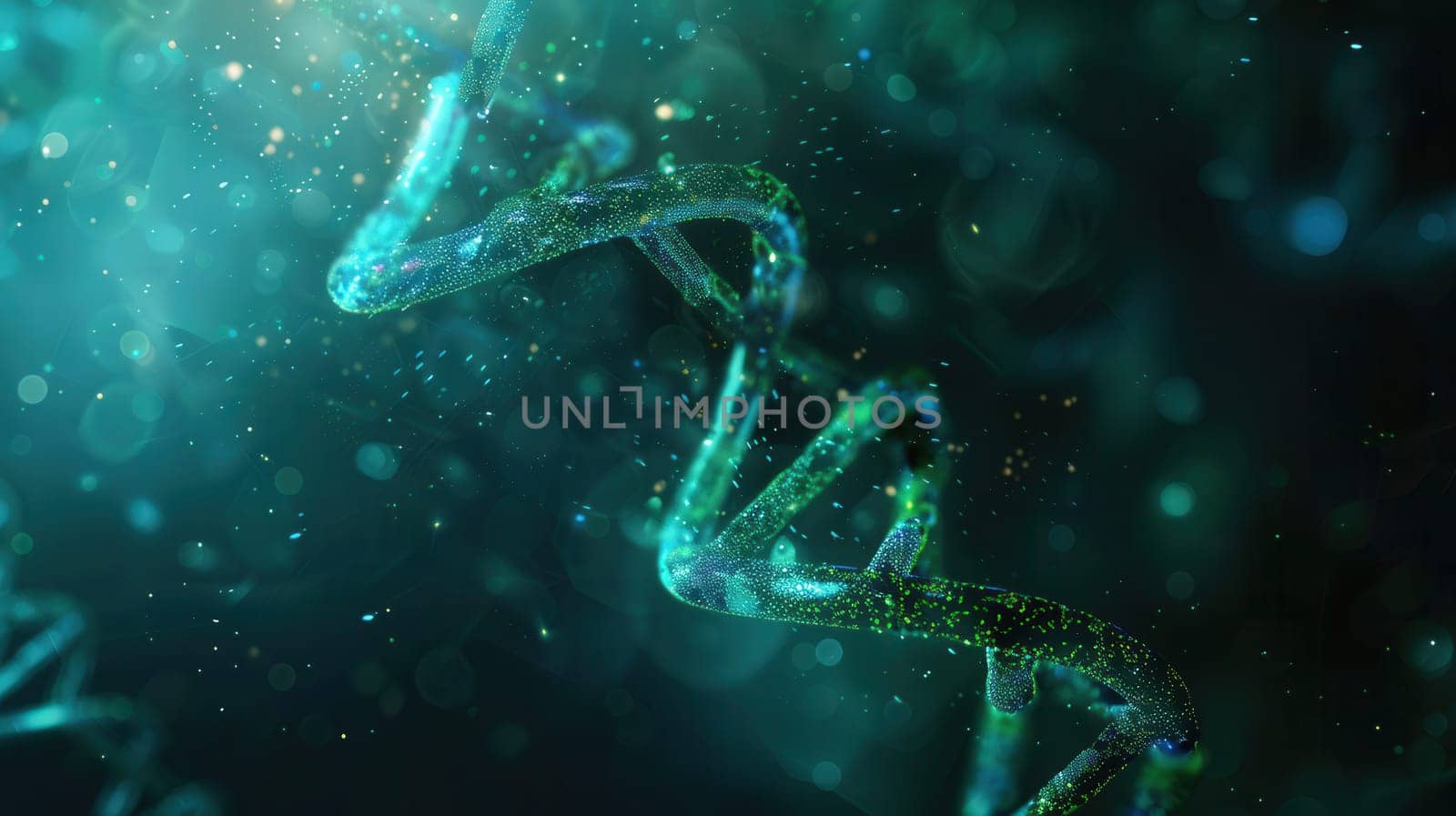 A mesmerizing abstract design showcases the intricate double helix structure of DNA against a vibrant, colorful backdrop.