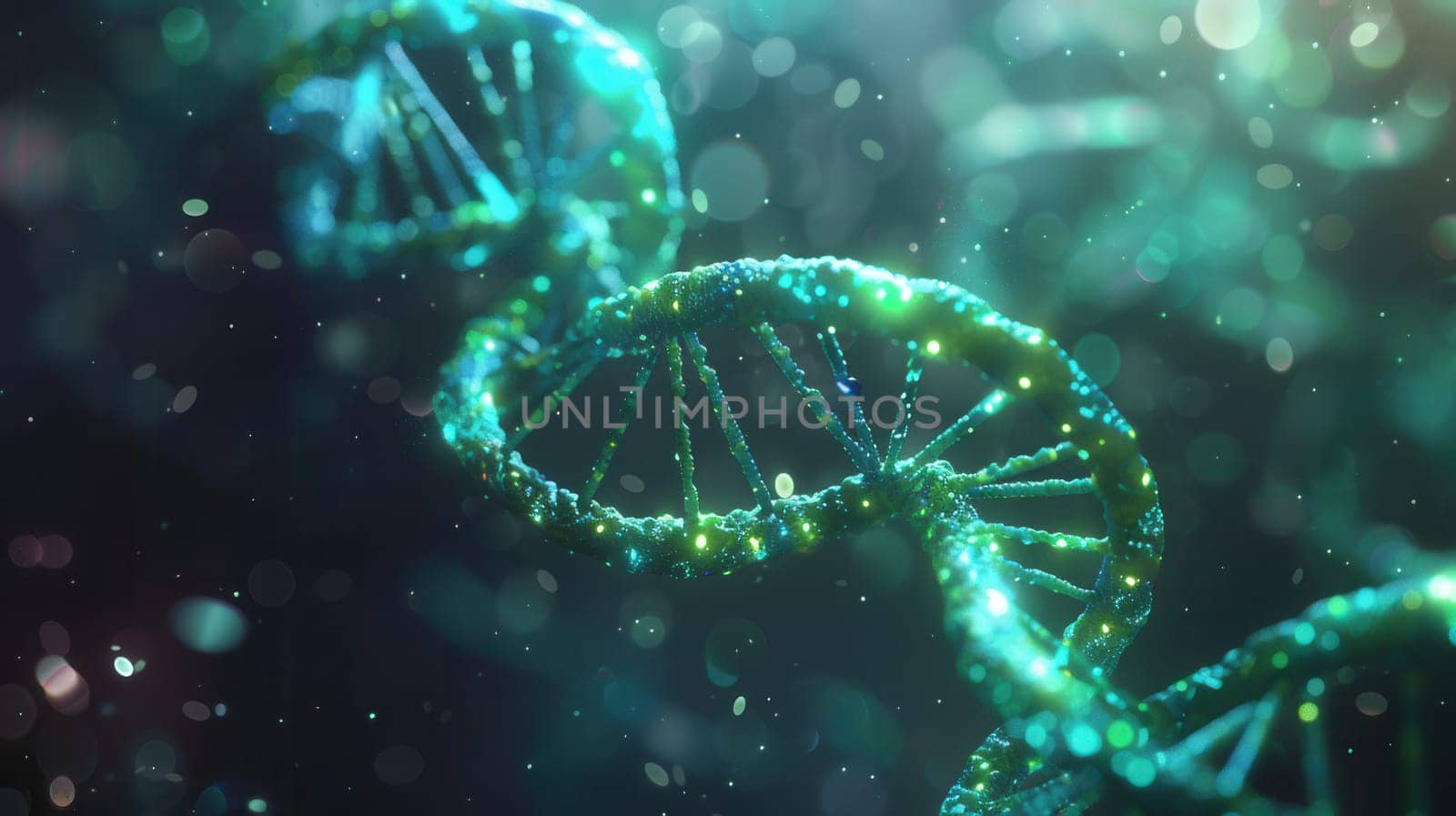 The intricate double helix of DNA glows with vibrant colors against an abstract background, showcasing the beauty of genetic structures.