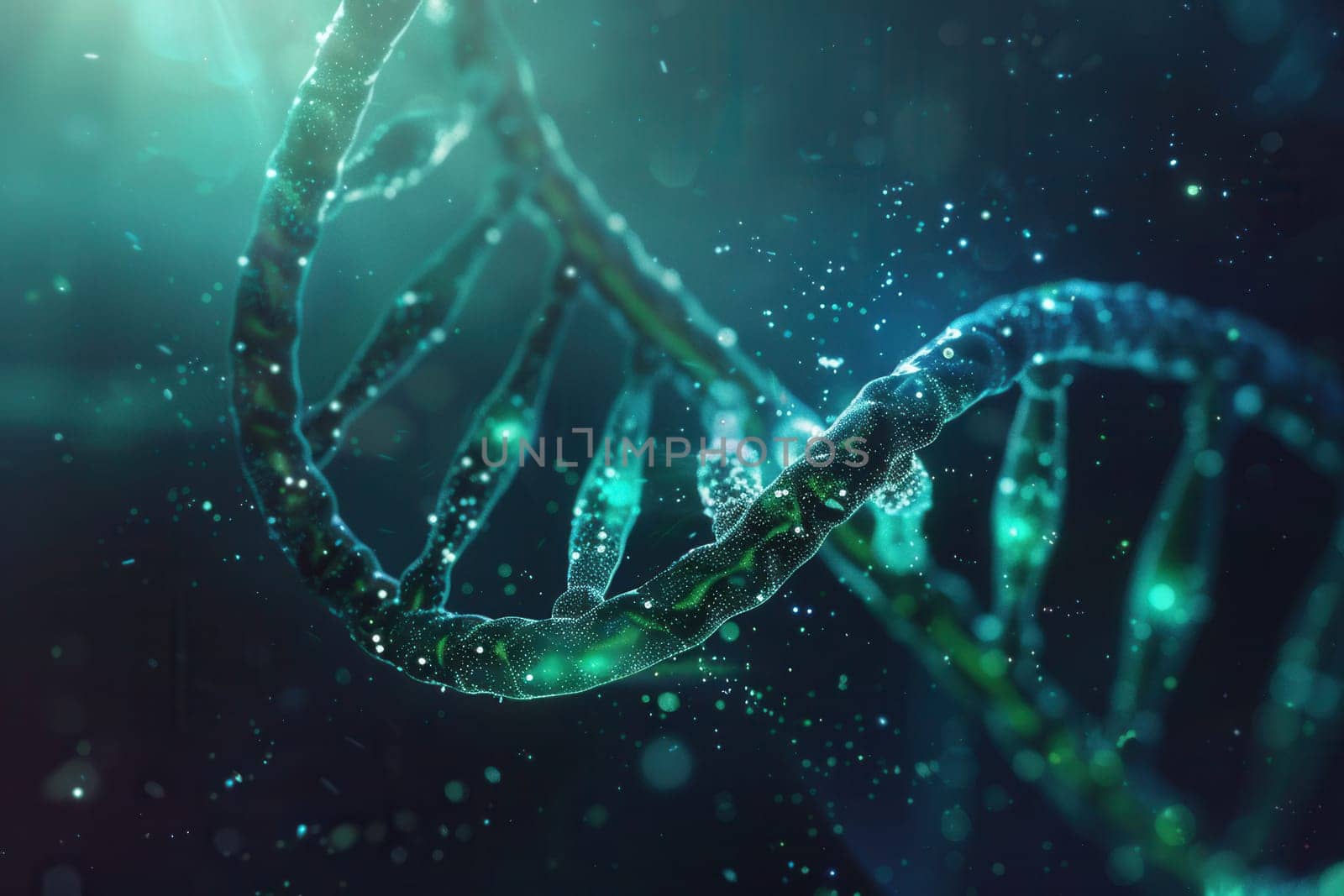 A striking double helix of DNA glows against an abstract background, showcasing vibrant colors and intricate details in a captivating visual display.