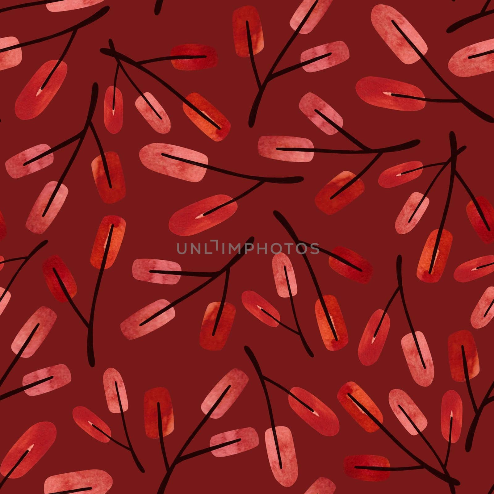 Watercolor seamless pattern with twigs and autumn leaves. Pattern for seasonal wrapping paper, fabric, textile