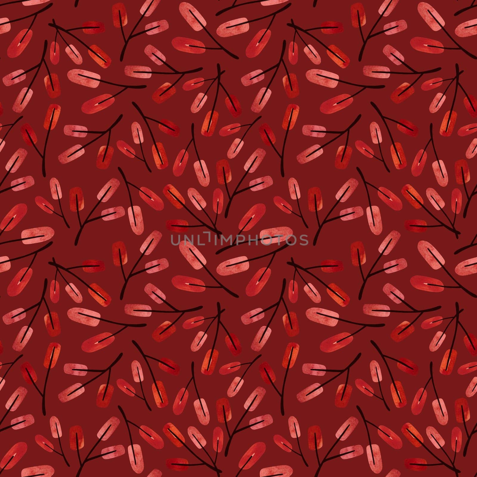 Watercolor seamless pattern with twigs and autumn leaves. Pattern for seasonal wrapping paper, fabric, textile