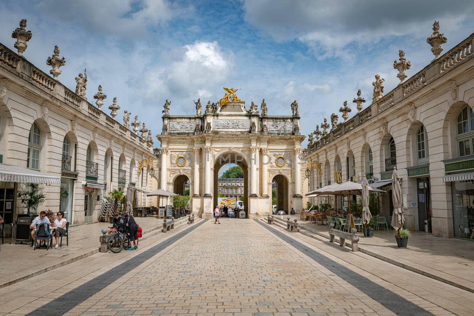 Nancy,france,04-06-2024:the arc here, This is a triumphal arch 60 meters wide and 15 meters high. One side aims to portray peace and the other side depicts war.