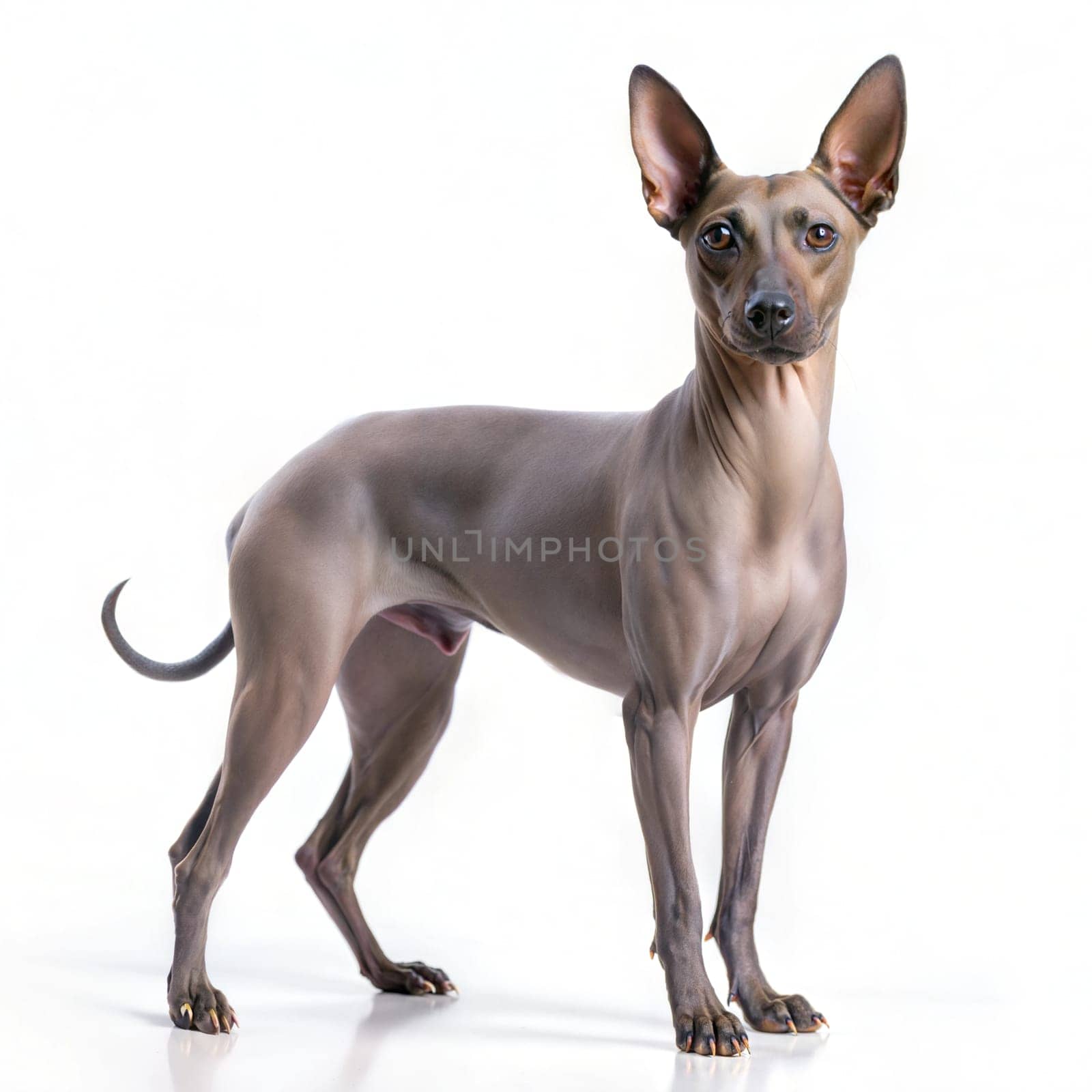 Peruvian hairless dog sits on a white background. Xoloitzcuintli dog isolated on white background. Ai generated photo