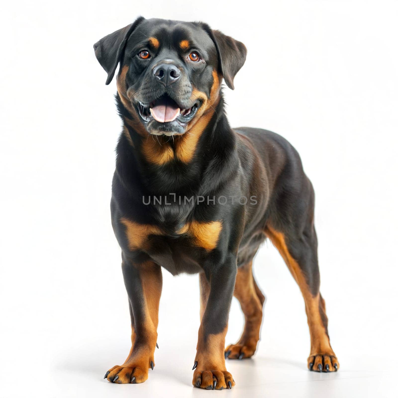 Big Rottwailer in studio, isolated on white background. Ai generated image
