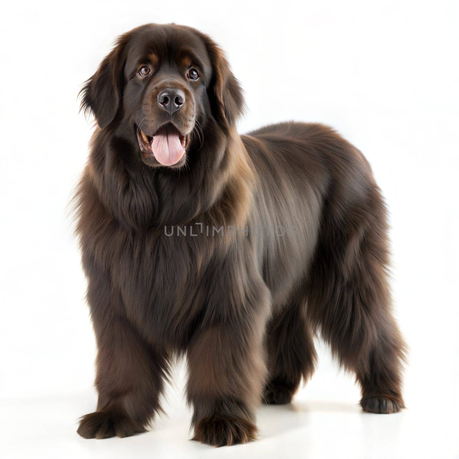 Standing black Newfoundland dog isolated on white background. Ai generated image