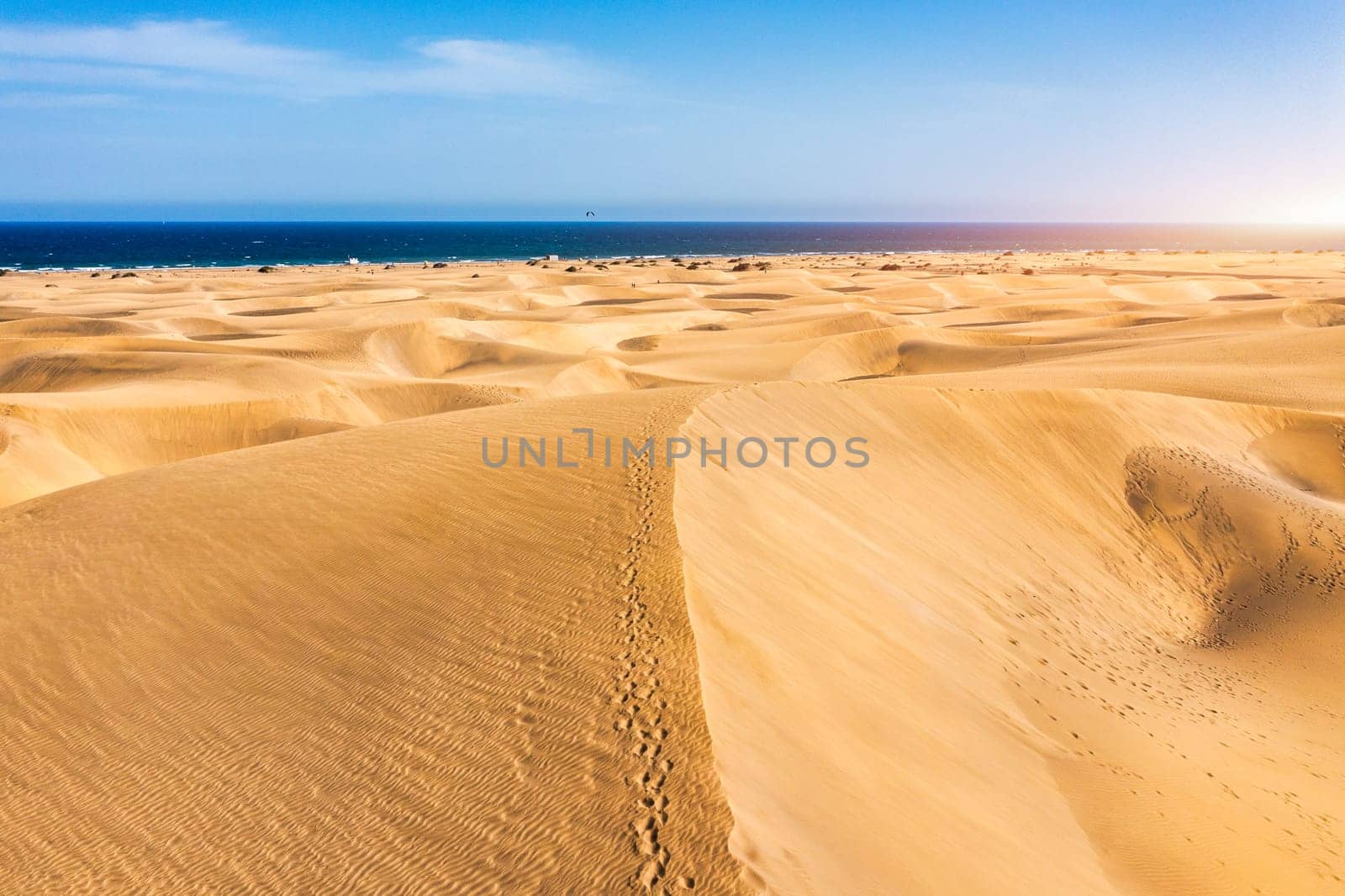 View of the Natural Reserve of Dunes of Maspalomas, in Gran Canaria, Canary Islands, Spain. Beautiful view of Maspalomas Dunes on Gran Canaria, Canary Islands, Spain.