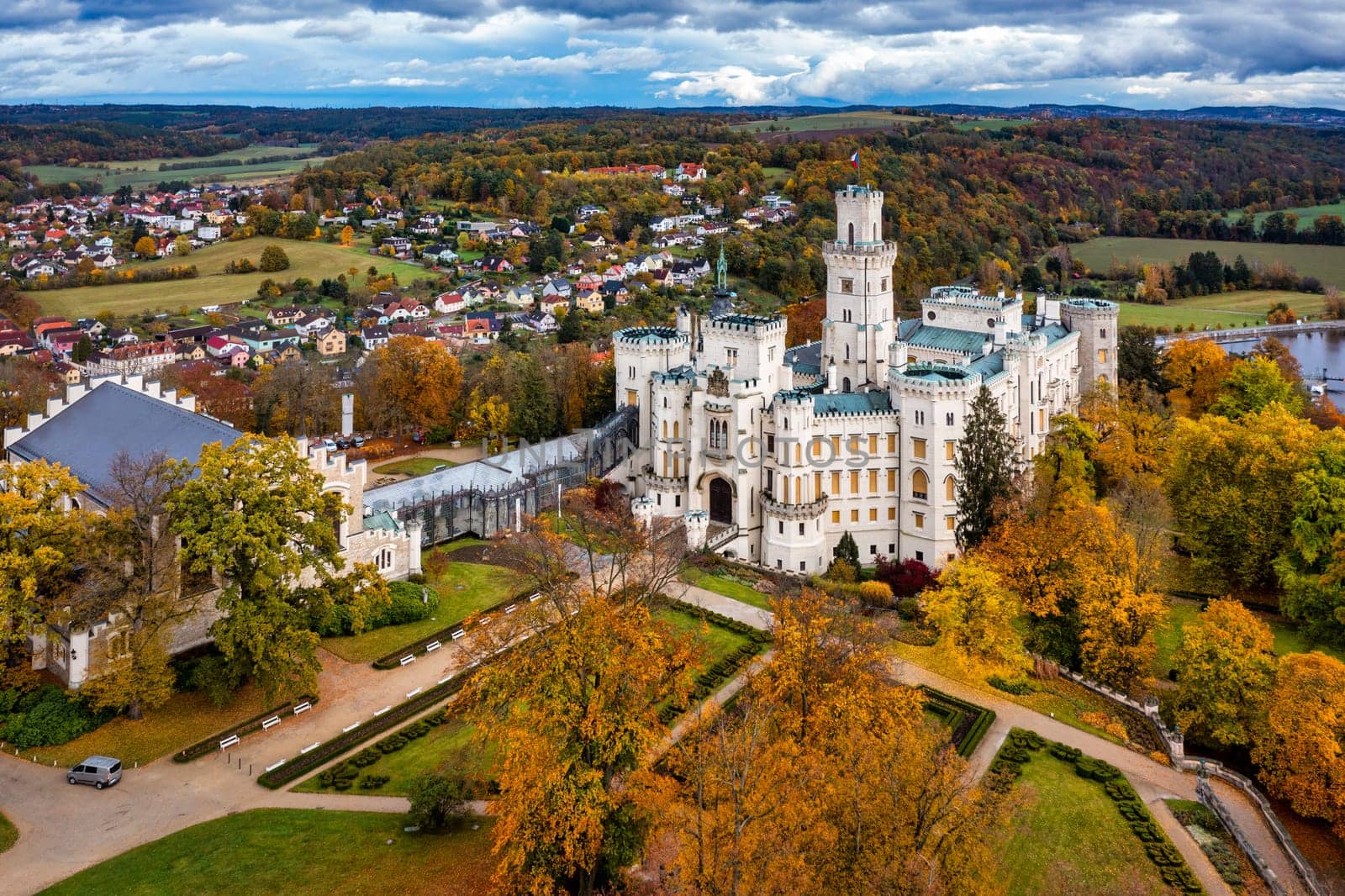 Hluboka Castle, historic chateau in Hluboka nad Vltavou in South Bohemia, Czech Republic. Famous Czech castle Hluboka nad Vltavou, medieval building with beautiful park. Prague, Czechia.