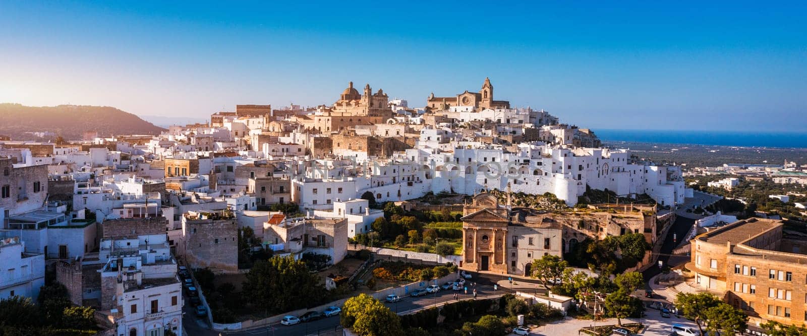 View of Ostuni white town, Brindisi, Puglia (Apulia), Italy, Europe. Old Town is Ostuni's citadel. Ostuni is referred to as the White Town. Ostuni white town skyline and church, Brindisi, Italy.