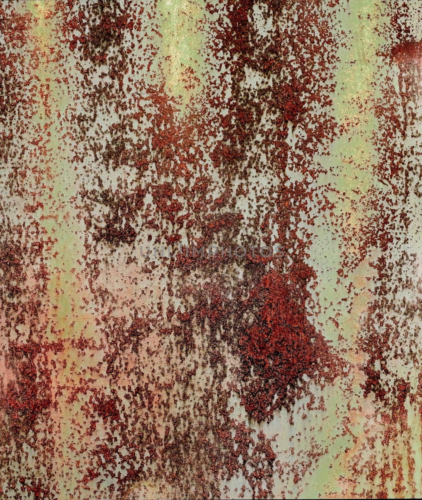 Detailed panorama grunge rusted metal texture. Backdrop of rusty surface of dark, brown, and orange hues. Close-up of rust patterns, aged iron, scratched, worn, distressed areas, corrosion details