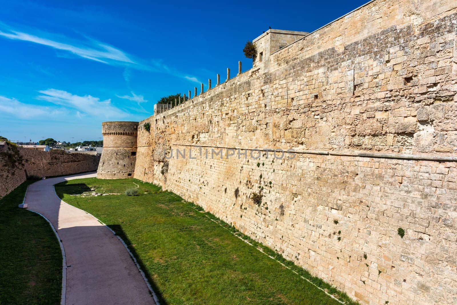 View of Otranto town on the Salento Peninsula in the south of Italy, Easternmost city in Italy (Apulia) on the coast of the Adriatic Sea. View of Otranto town, Puglia region, Italy.