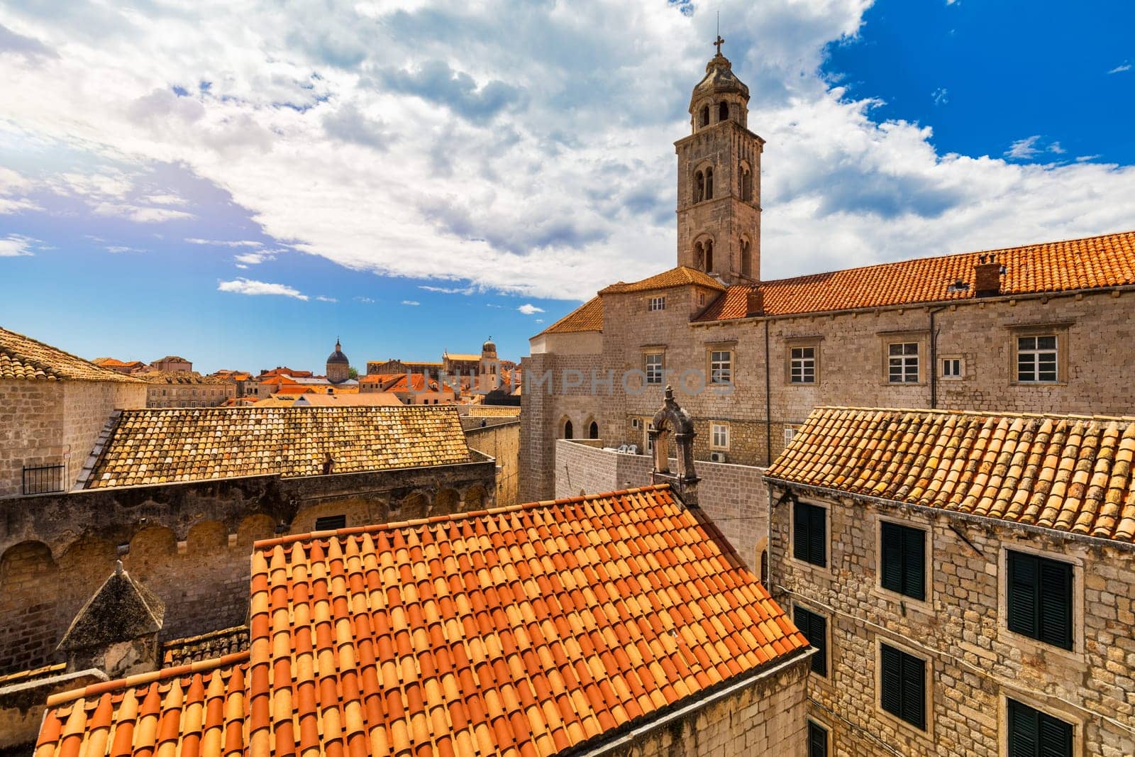 Dubrovnik a city in southern Croatia fronting the Adriatic Sea, Europe. Old city center of famous town Dubrovnik, Croatia. Picturesque view on Dubrovnik old town (medieval Ragusa) and Dalmatian Coast.