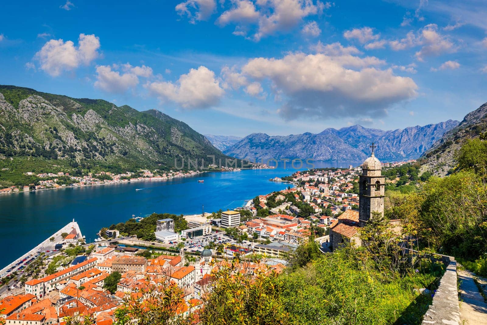 View of the old town of Kotor, Montenegro. Bay of Kotor bay is one of the most beautiful places on Adriatic Sea. Historical Kotor Old town and the Kotor bay of Adriatic sea, Montenegro.
