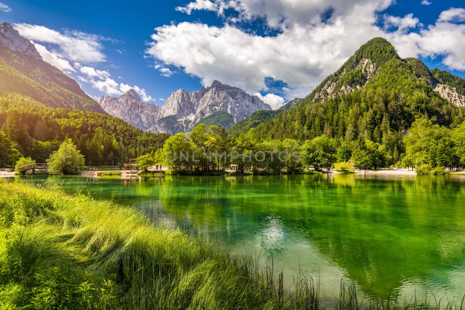 Great nature scenery in Slovenian Alps. Incredible summer landscape on Jasna lake. Triglav national park. Kranjska Gora, Slovenia. Mountain lake Jasna in Krajsnka Gora, Slovenia. 